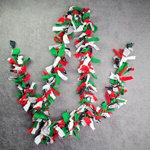 Fabric Garland Rustic Rag Lighted 12' Farmhouse Pets Cat Dog Red White Green